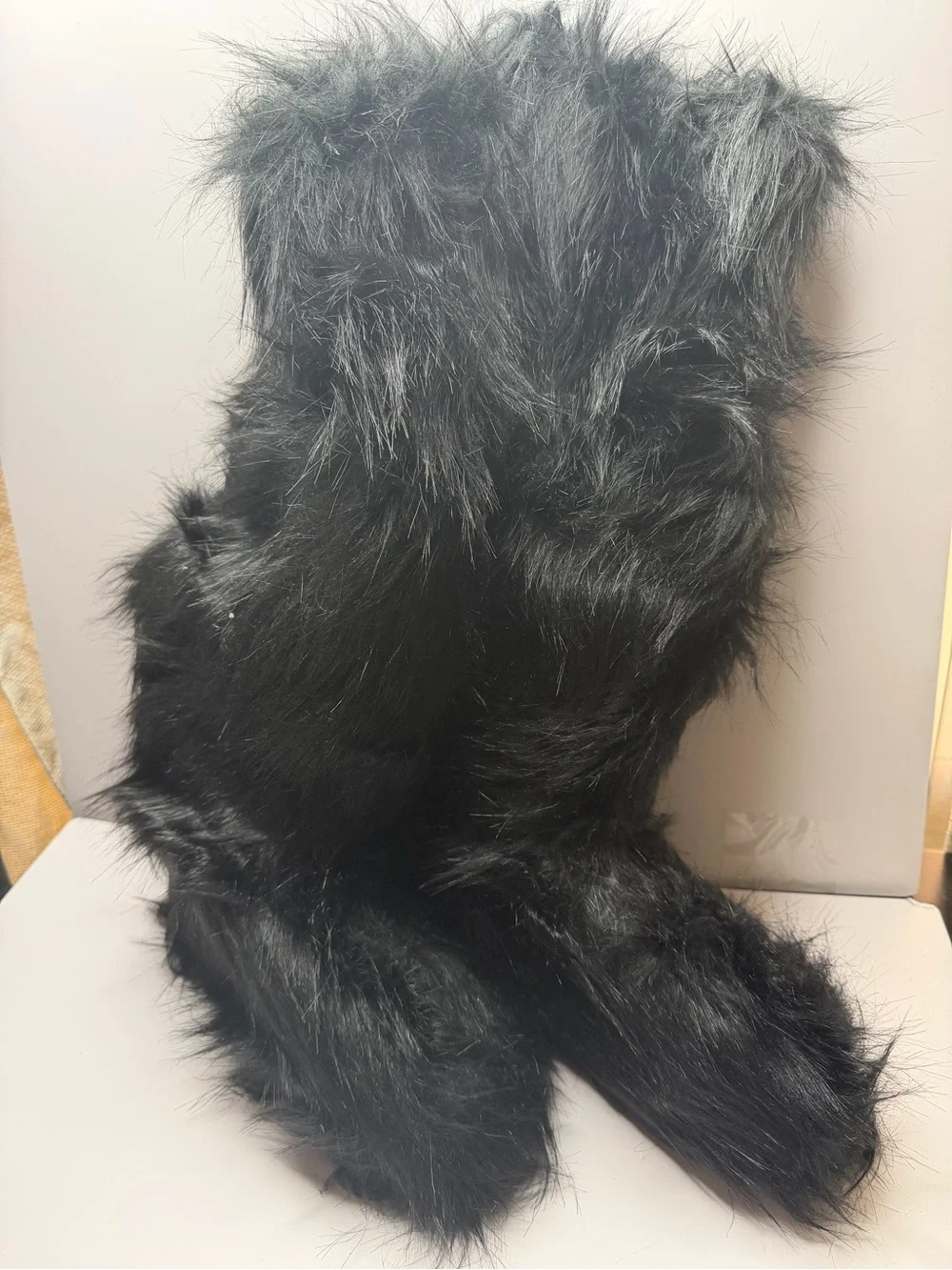New Black Faux Fur Knee High Boots